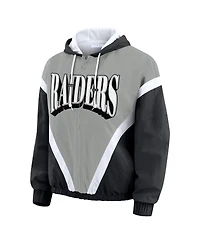Wear by Erin Andrews Women's Black/Silver Las Vegas Raiders Retro Crinkle Full-Zip Hoodie Windbreaker
