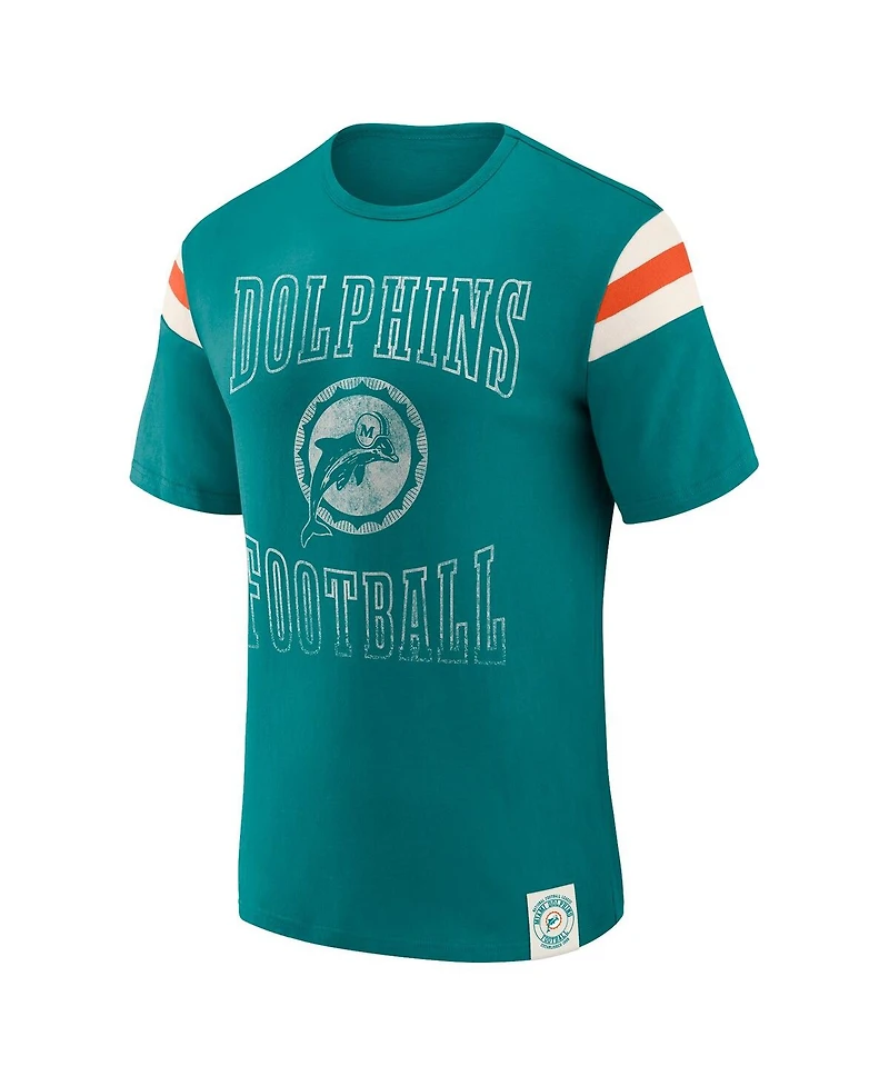 Darius Rucker Collection by Fanatics Men's Aqua Miami Dolphins Distressed Throwback Shoulder Stripe T-Shirt