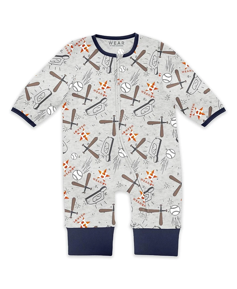 Wear by Erin Andrews Baby Boys and Girls Heather Gray Houston Astros Sleep Play Full-Zip Sleeper Bib Set