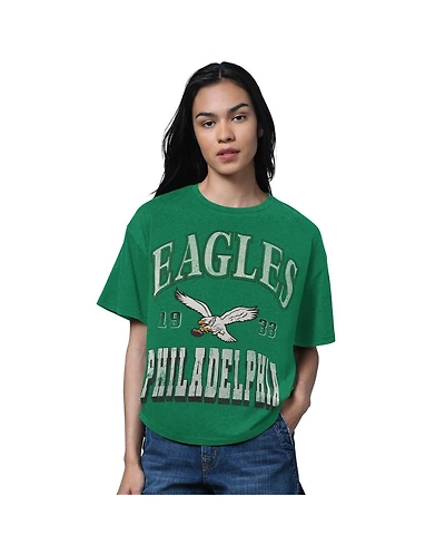 Starter Women's Heather Kelly Green Philadelphia Eagles Oversized Hall of Fame T-Shirt