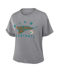 Fanatics Women's Heather Gray Miami Dolphins Pennant Wave Tribute Tri-Blend Boxy T-Shirt