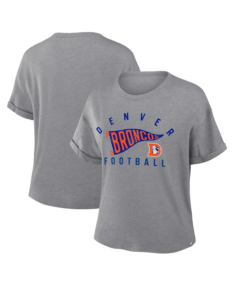 Fanatics Women's Heather Gray Denver Broncos Pennant Wave Tribute Tri-Blend Boxy T-Shirt