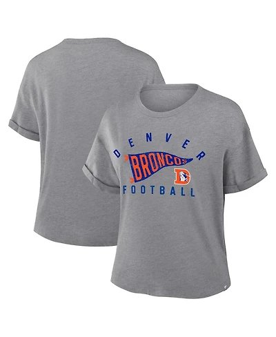 Fanatics Women's Heather Gray Denver Broncos Pennant Wave Tribute Tri-Blend Boxy T-Shirt