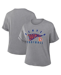 Fanatics Women's Heather Gray Denver Broncos Pennant Wave Tribute Tri-Blend Boxy T-Shirt