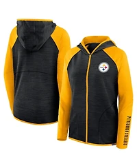 Fanatics Women's Black/Gold Pittsburgh Steelers Redzone End Around Pass Raglan Full-Zip Hoodie