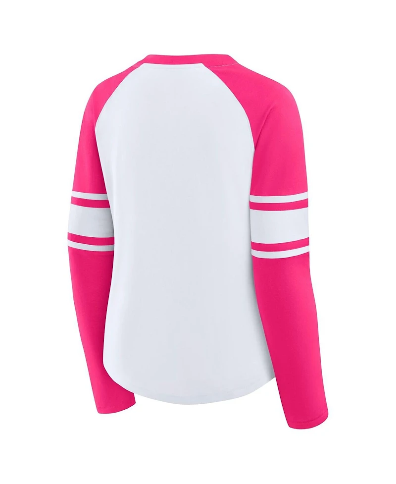 Fanatics Women's White/Pink Dallas Cowboys Redzone Rhinestone Bling Lace Up Long Sleeve T-shirt