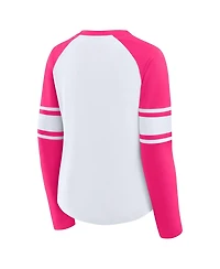 Fanatics Women's White/Pink Dallas Cowboys Redzone Rhinestone Bling Lace Up Long Sleeve T-shirt
