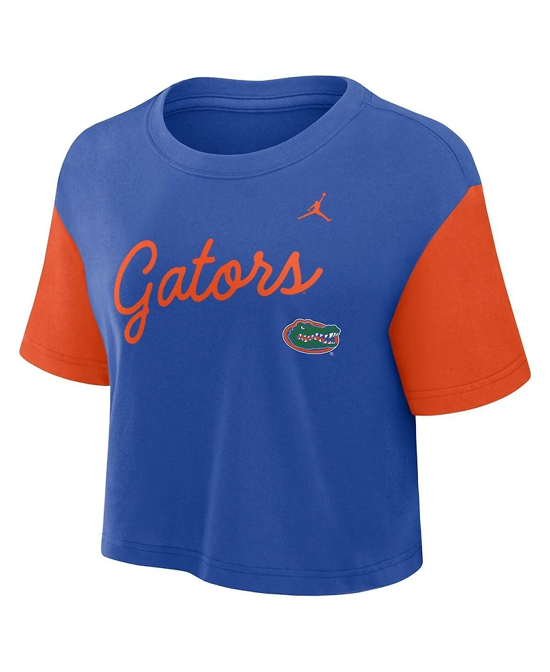 Jordan Women's Royal/Orange Florida Gators Color-Block Script Dri-fit Cropped T-Shirt