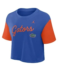 Jordan Women's Royal/Orange Florida Gators Color-Block Script Dri-fit Cropped T-Shirt