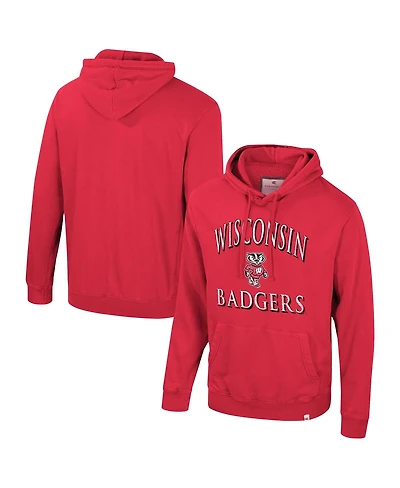 Colosseum Men's Red Wisconsin Badgers Big Tall Cap E-Tan Pullover Hoodie