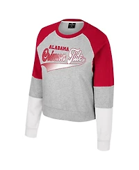 Colosseum Women's Heather Gray Alabama Crimson Tide Katinka Rhinestone Scoop Neck Pullover Sweatshirt