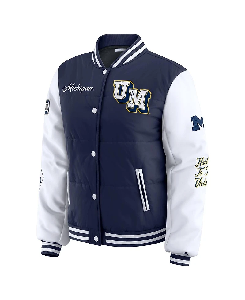 Wear by Erin Andrews Women's Navy Michigan Wolverines Varsity Puffer Jacket