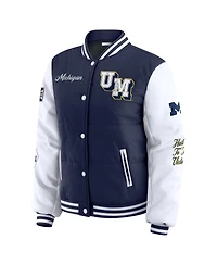Wear by Erin Andrews Women's Navy Michigan Wolverines Varsity Puffer Jacket