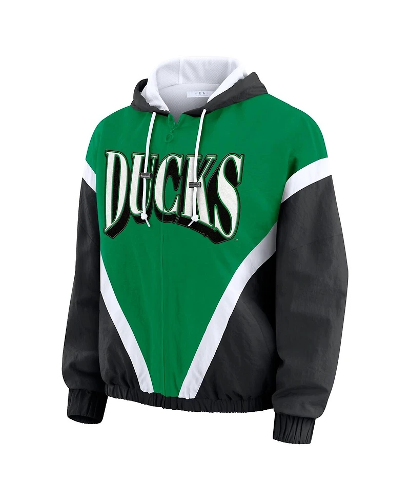 Wear by Erin Andrews Women's Green/Black Oregon Ducks Color Block Full-Zip Windbreaker Jacket