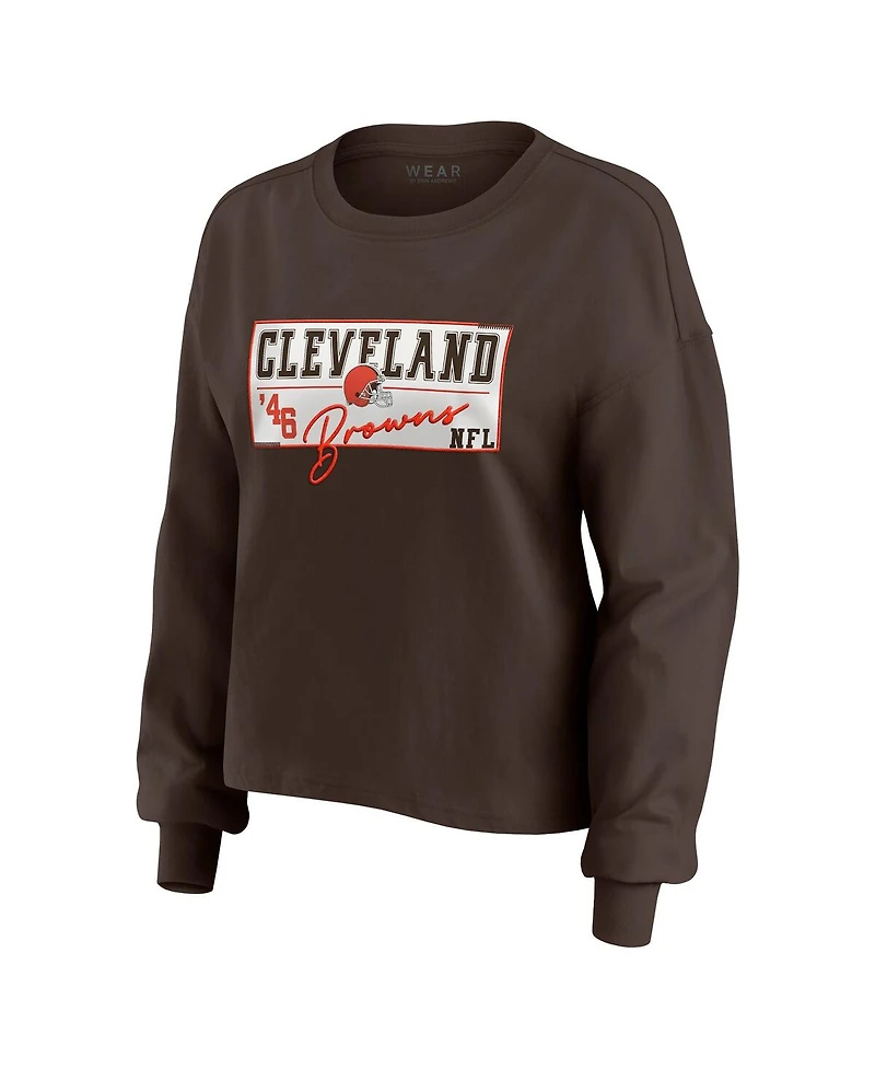Wear by Erin Andrews Women's Brown Cleveland Browns Heavy Rugby Jersey Long Sleeve T-Shirt and Shorts Lounge Set