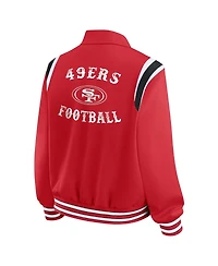 Wear by Erin Andrews Women's Scarlet San Francisco 49ers Varsity Lightweight Full-Snap Jacket