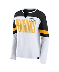 Fanatics Women's White/Black Pittsburgh Penguins Frozen Long Sleeve Notch Neck T-Shirt