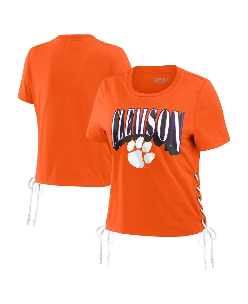Wear by Erin Andrews Women's Orange Clemson Tigers Side Lace-Up Modest Crop T-Shirt
