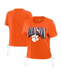 Wear by Erin Andrews Women's Orange Clemson Tigers Side Lace-Up Modest Crop T-Shirt