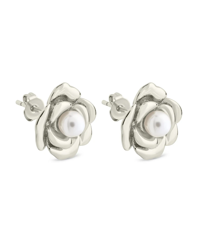 Sterling Forever Rosa Cultivated Pearl Flower Stud Earrings