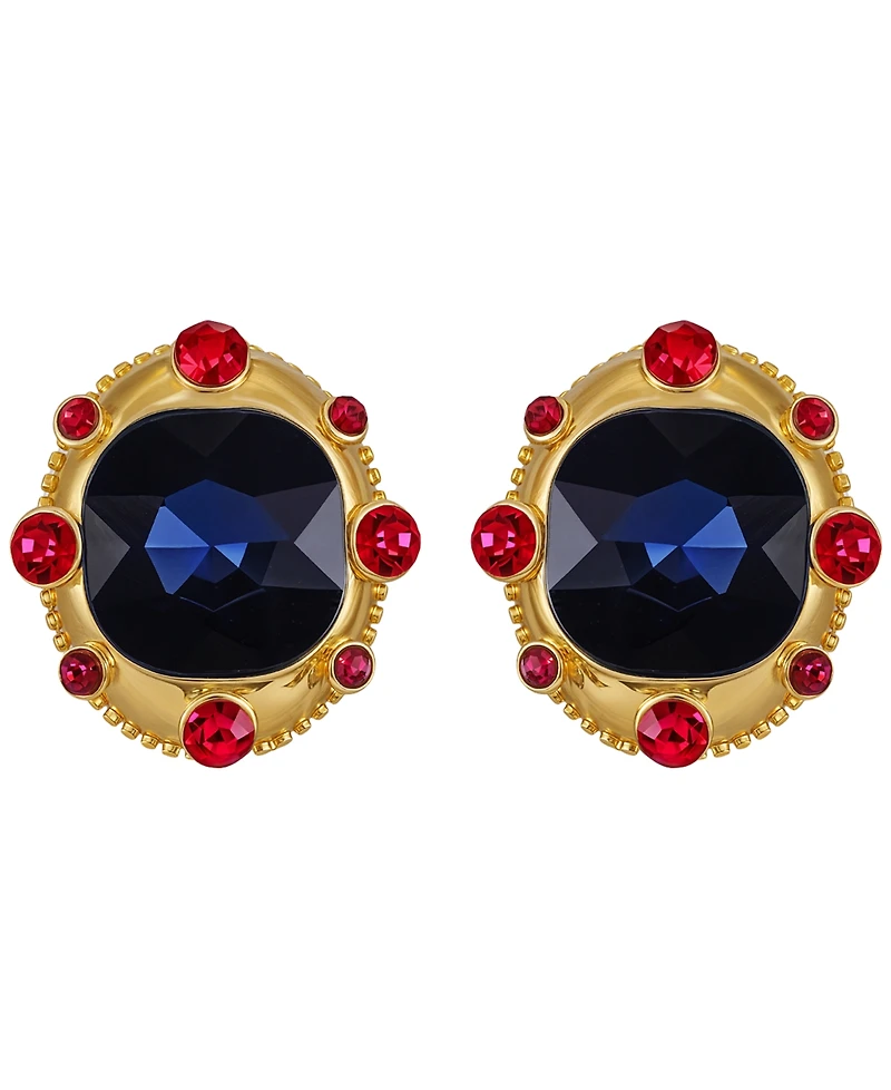 Guess Sapphire and Ruby Stones Gold-Tone Regal Clip-On Earrings
