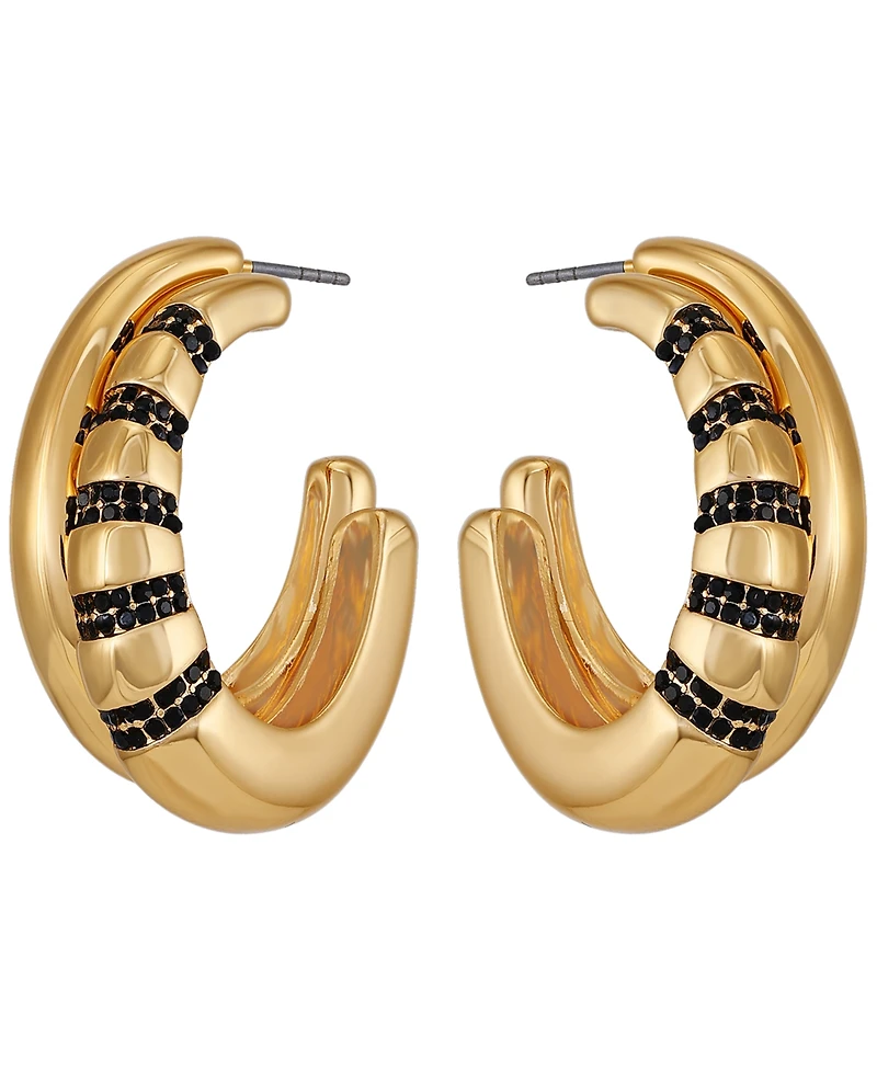 Guess Glass Stone Gold-Tone Huggie Hoop Earrings