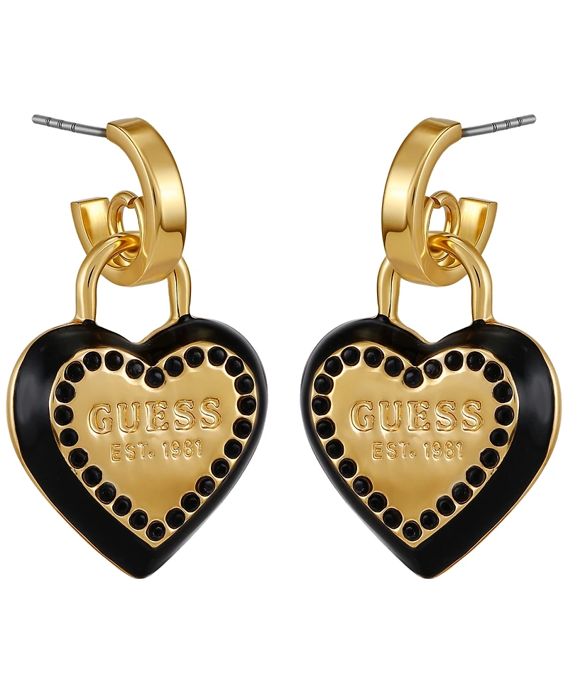 Guess Glass Stone Gold-Tone Heart Drop Hoop Earrings