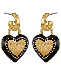 Guess Glass Stone Gold-Tone Heart Drop Hoop Earrings
