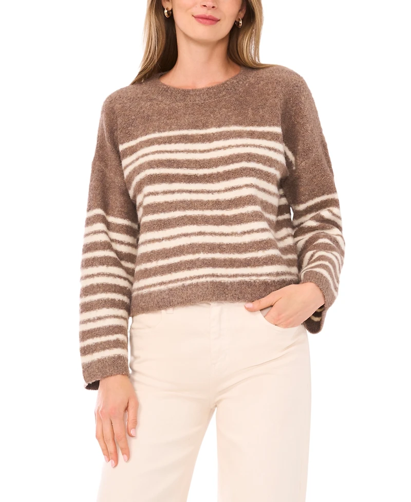 1.state Women's Striped Long Sleeve Crewneck Sweater