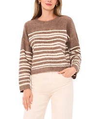 1.state Women's Striped Long Sleeve Crewneck Sweater