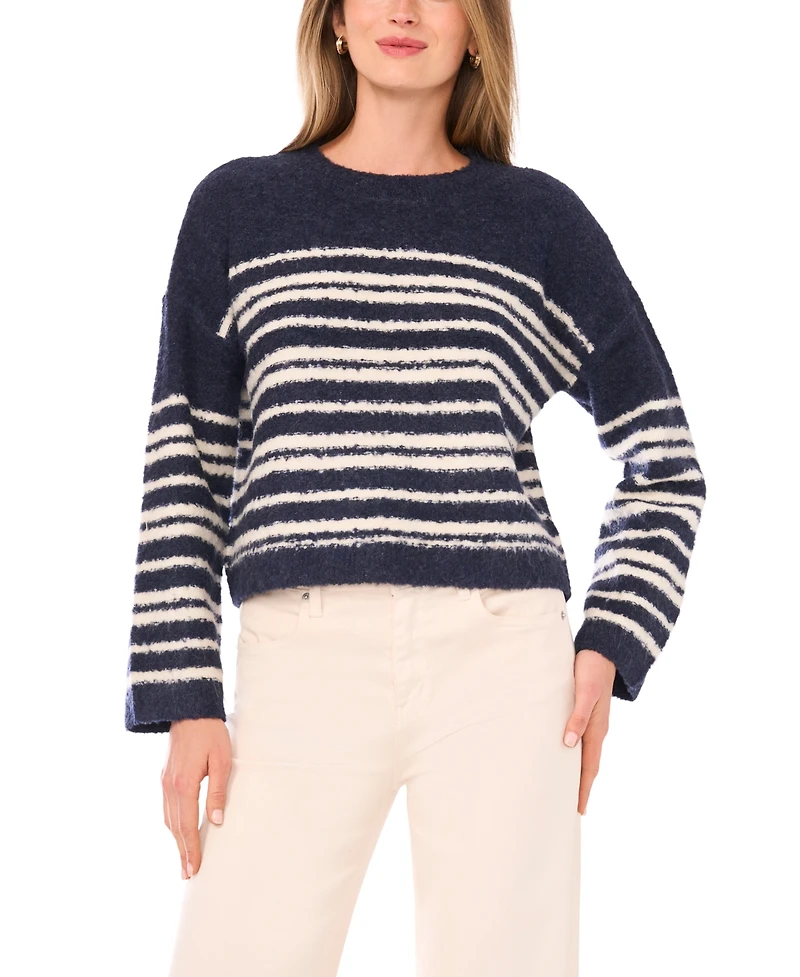 1.state Women's Striped Long Sleeve Crewneck Sweater