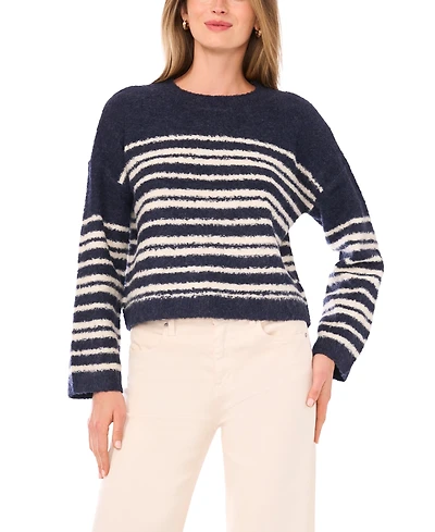 1.state Women's Striped Long Sleeve Crewneck Sweater