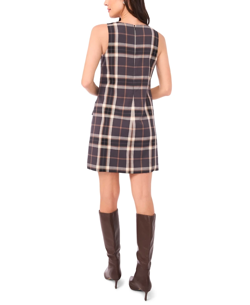 1.state Women's Plaid Print Sleeveless Scoop Neck Mini Shift Dress