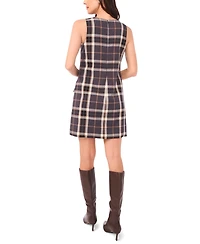 1.state Women's Plaid Print Sleeveless Scoop Neck Mini Shift Dress
