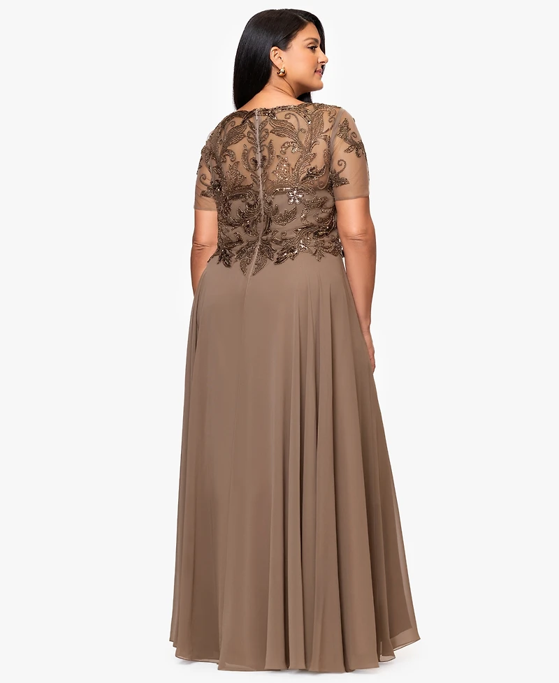 Xscape Plus Bead Detail A-line Maxi Dress