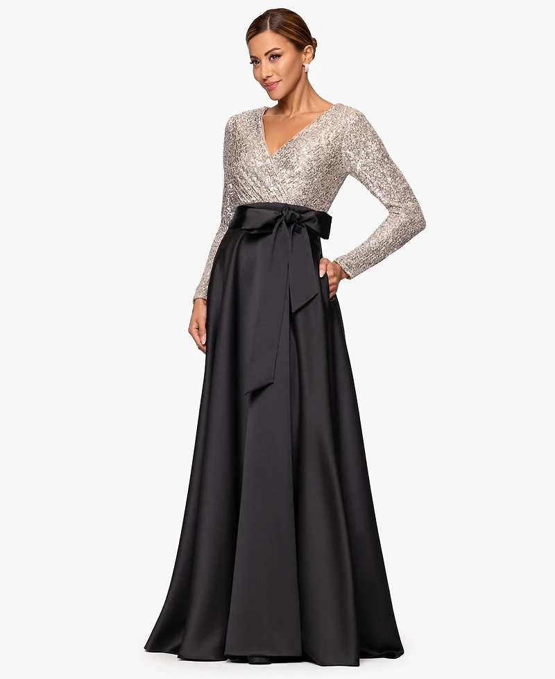Xscape Petite Sequin Detail V-Neck Maxi Dress