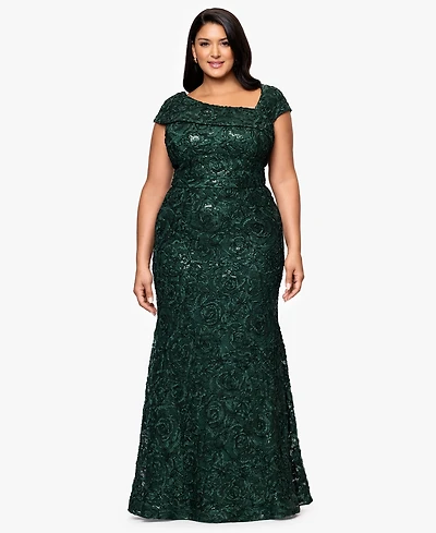 Xscape Plus Size Lace Detail Asymmetrical Neck Maxi Dress