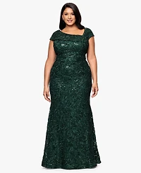 Xscape Plus Size Lace Detail Asymmetrical Neck Maxi Dress