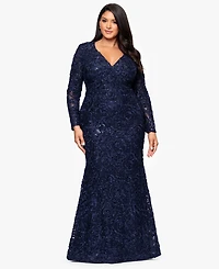 Xscape Plus Lace Detail V-Neck Maxi Dress