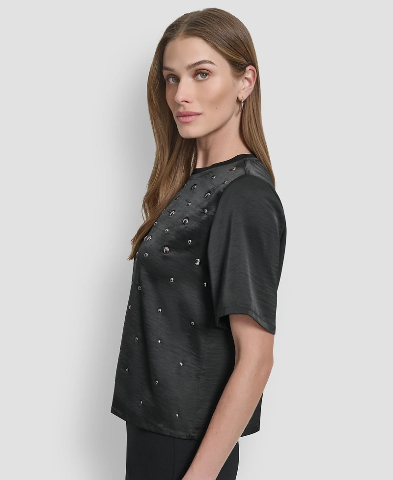 Dkny Women's Studded Boxy Short Sleeve Top
