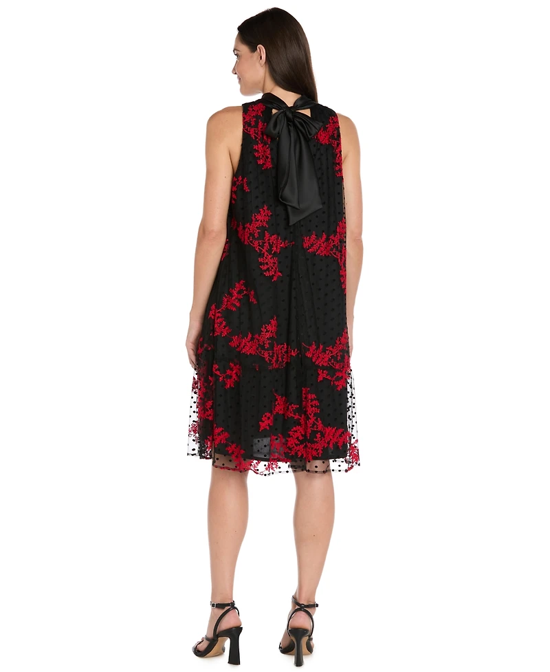 R & M Richards Petite Embroidered Mesh Trapeze Midi Dress
