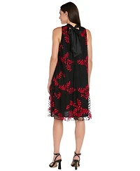 R & M Richards Petite Embroidered Mesh Trapeze Midi Dress