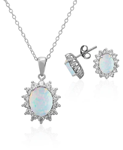 Macy's 2-Piece Set Lab Grown White Opal (1.50 ct. t.w.) and Sapphire (3-1/5 Lady Di Pendant Necklace with Matching Earrings Sterlin