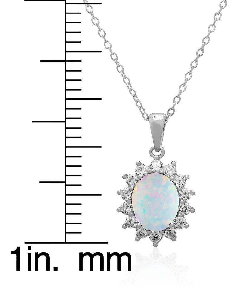 Macy's 2-Piece Set Lab Grown White Opal (1.50 ct. t.w.) and Sapphire (3-1/5 Lady Di Pendant Necklace with Matching Earrings Sterlin