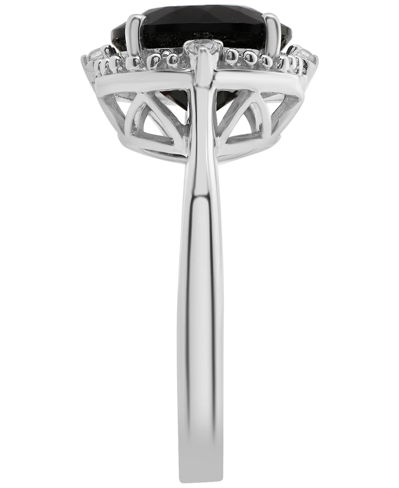 Macy's Onyx (3-1/2ct. t.w.) and Lab Grown White Sapphire (1/10 ct. t.w.) Ring in Sterling Silver