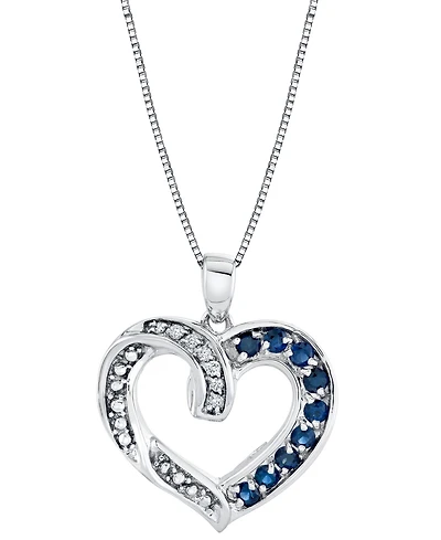 Macy's Sapphire Heart Pendant with Chain (3/4 ct. t.w.) in Sterling Silver