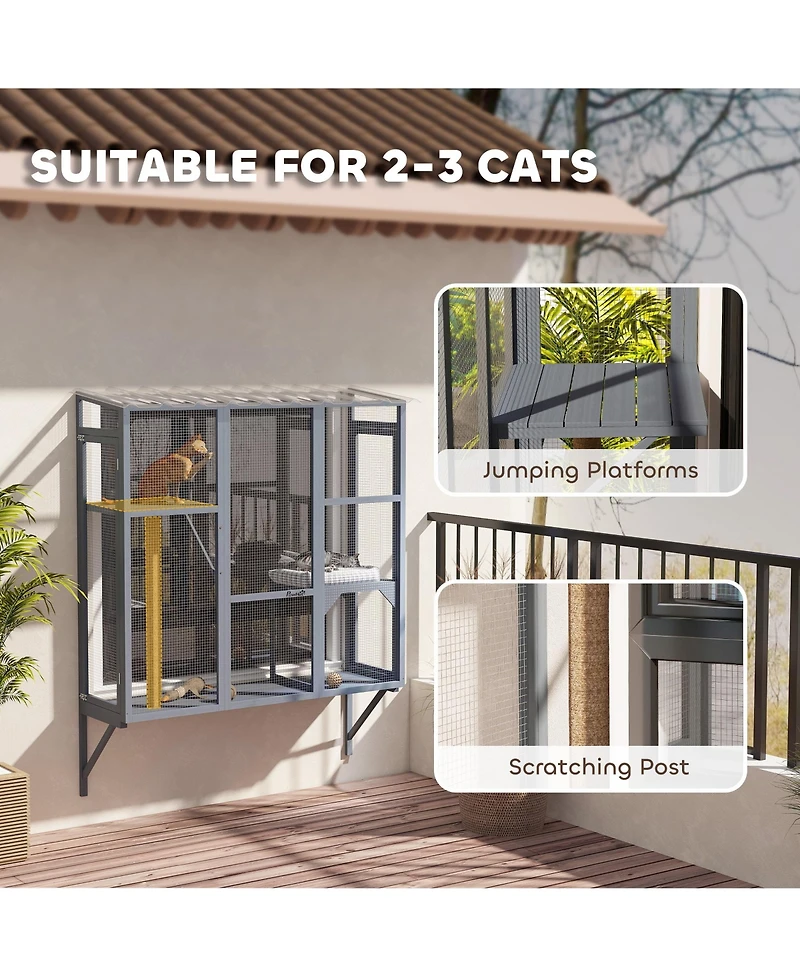 PawHut Catio Outdoor, Window Catio for 2-3 Cats, for Playing Sunbathing