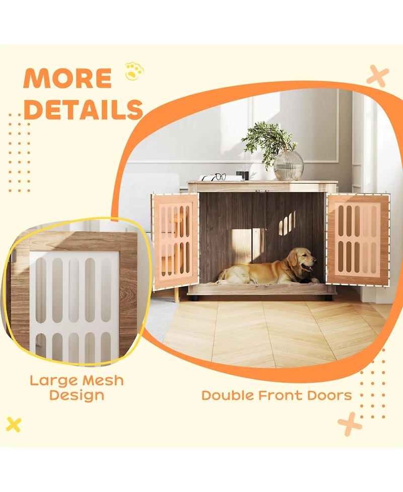 PawHut Dog Crate Furniture, 39" Dog Kennel with 2 Doors,
