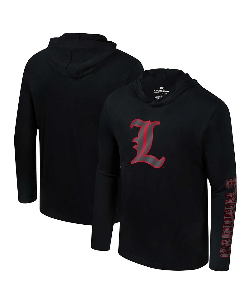 Colosseum Men's Black Louisville Cardinals Color Pop Active Blend 2-Hit Long Sleeve Hooded T-Shirt
