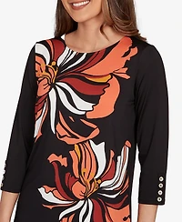 Ruby Rd. Petite Button Sleeve Bold Floral Top